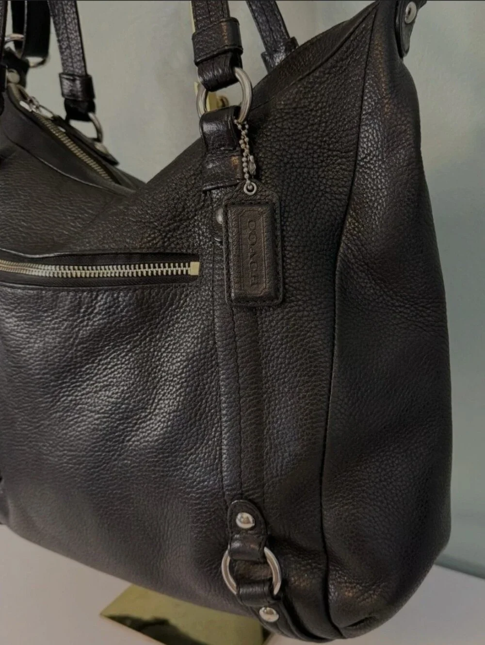 Coach Alexandra Leather Shoulder Bag Black Convertable Satchel F17566 Euc!